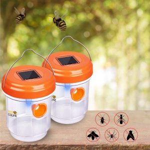 BEE COLINE Wasp Trap Outdoor – Solar Powered Wasp Killer – Effective Hornet Trap for Wasps, Hornets, Insects, Yellow Jacket – Fruit Fly Trap Pack of 2