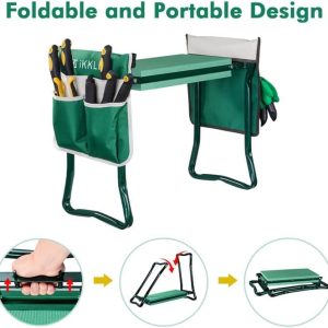 Garden Kneeler and Seat, Upgraded Folding Garden Bench Stool Portable Garden Kneeler Gardening Tools with 2 Free Tool Pouch, Detachable Belt, EVA Kneeling Pad, Pruning Shears, Ideal Gardening Gift